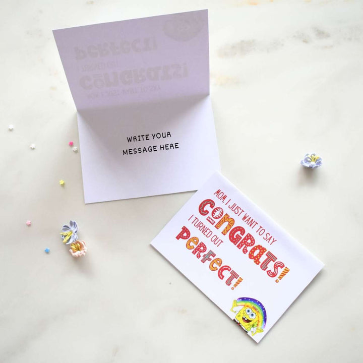 Personalized Handmade Sponge Bob Theme Paper Greeting Card For Mothers