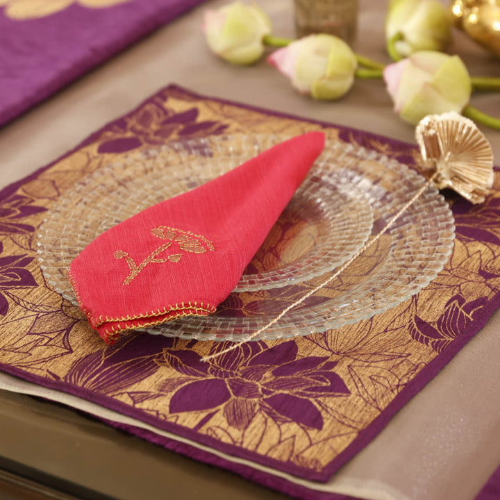 Handmade Lotus Classic Gift Hamper | Includes 1 Table Runner, 6 Table Mats, 4 Diyas, 4 Tealight Holders, 4 Battery Operated Tealights And 1 Gift Box
