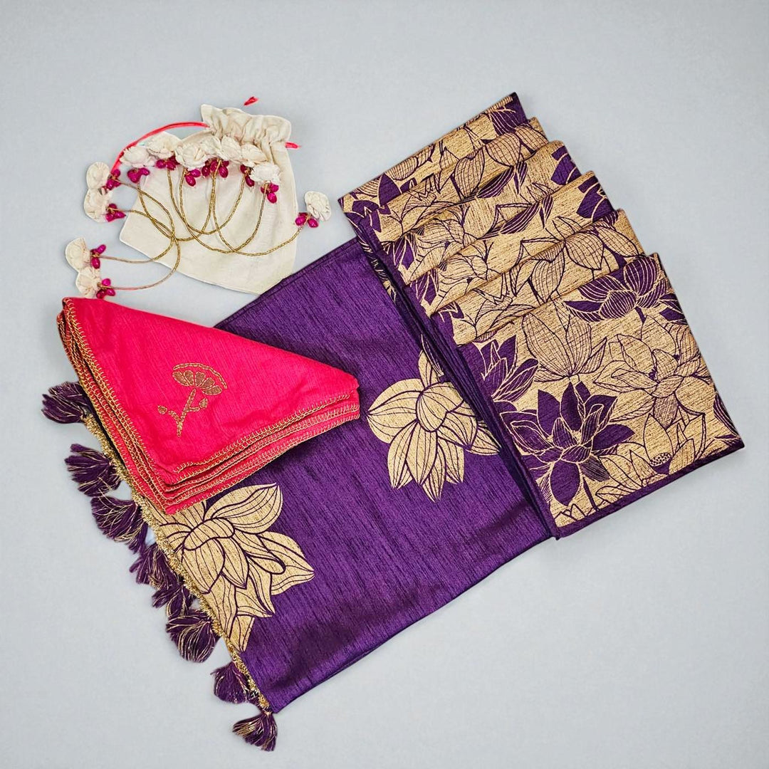 Handmade Lotus Grand Gift Hamper | Includes 1 Runner, 6 Table Mats, 6 Napkins, 6 Napkin Rings And 1 Gift Box