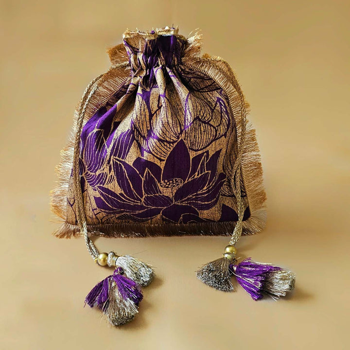 Handmade Purple Lotus Silk Potli