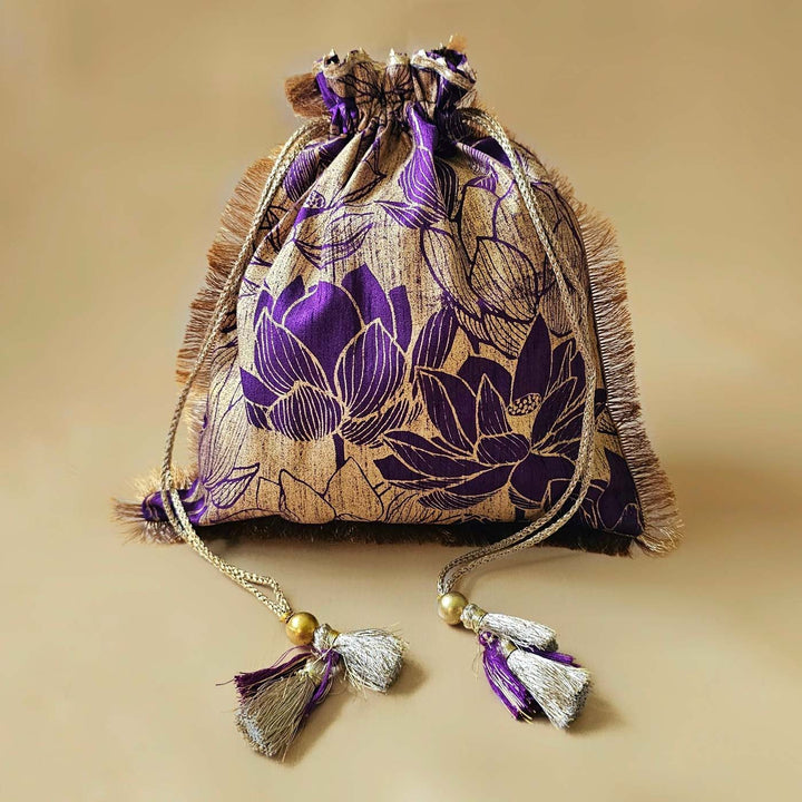Handmade Purple Lotus Silk Potli