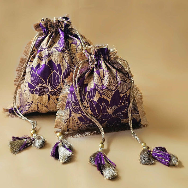 Handmade Purple Lotus Silk Potli