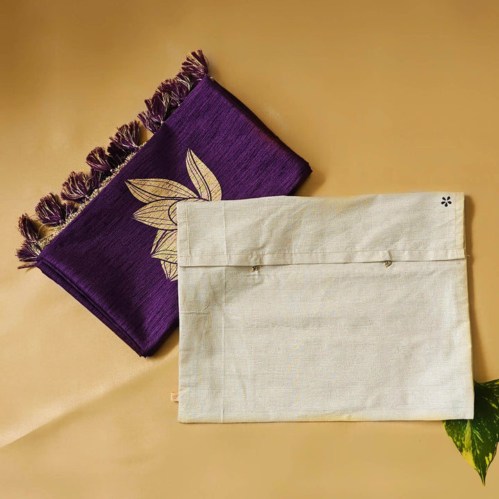 Handmade Purple Lotus Design Silk Table Runner