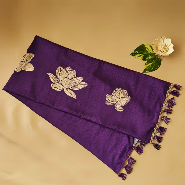 Handmade Purple Lotus Design Silk Table Runner