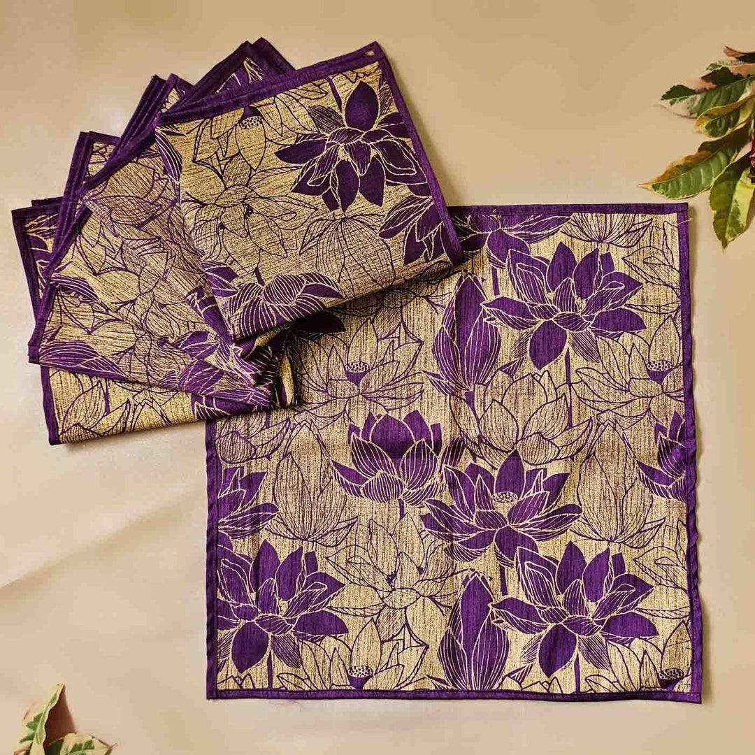Handmade Lotus Flower Design Silk Table Mat | Set Of 6