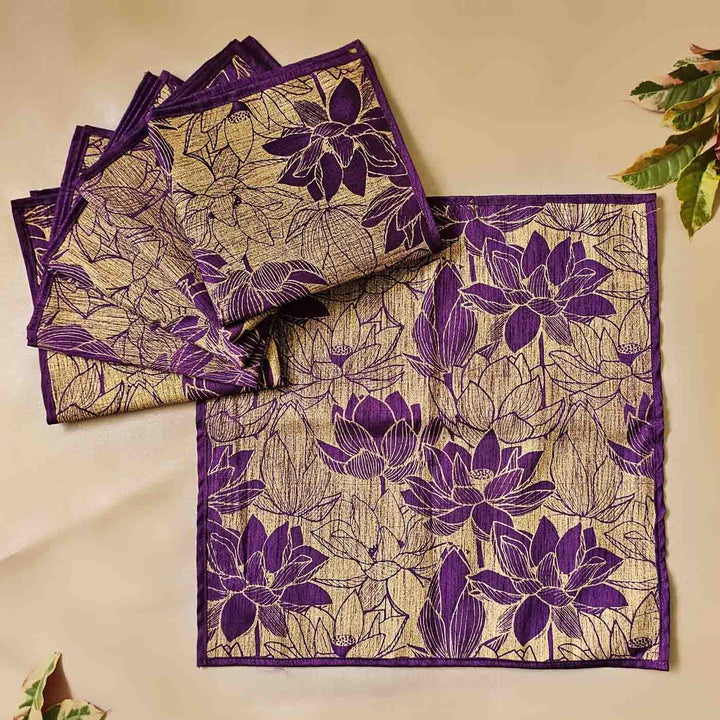 Handmade Lotus Flower Design Silk Table Mat | Set Of 6
