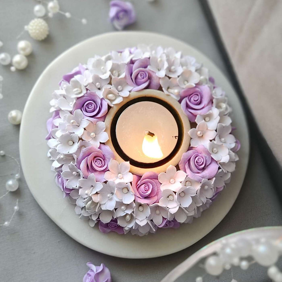 Handmade Purple Paradise Deco Clay & Marble Tealight Holder