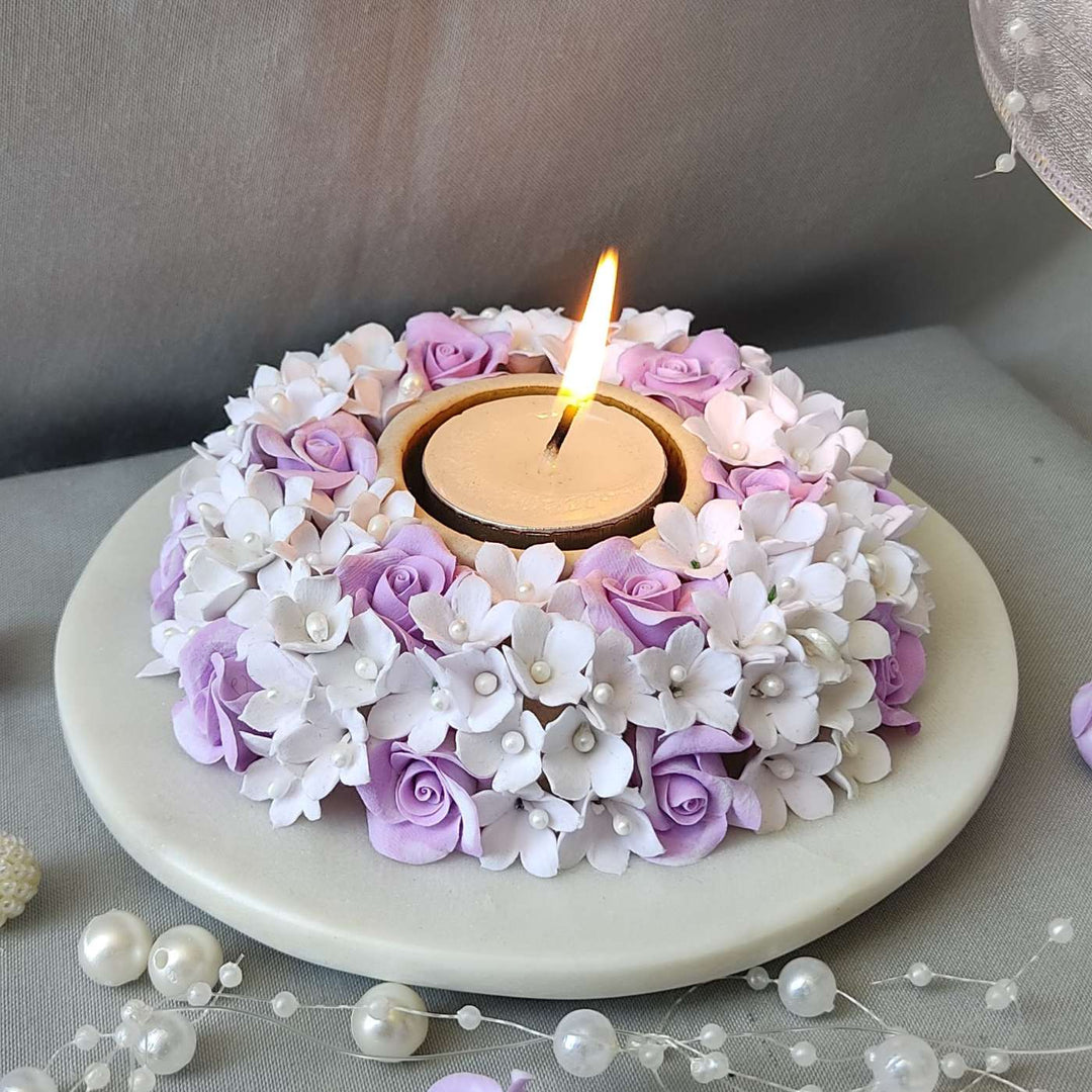 Handmade Purple Paradise Deco Clay & Marble Tealight Holder