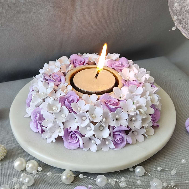 Handmade Purple Paradise Deco Clay & Marble Tealight Holder