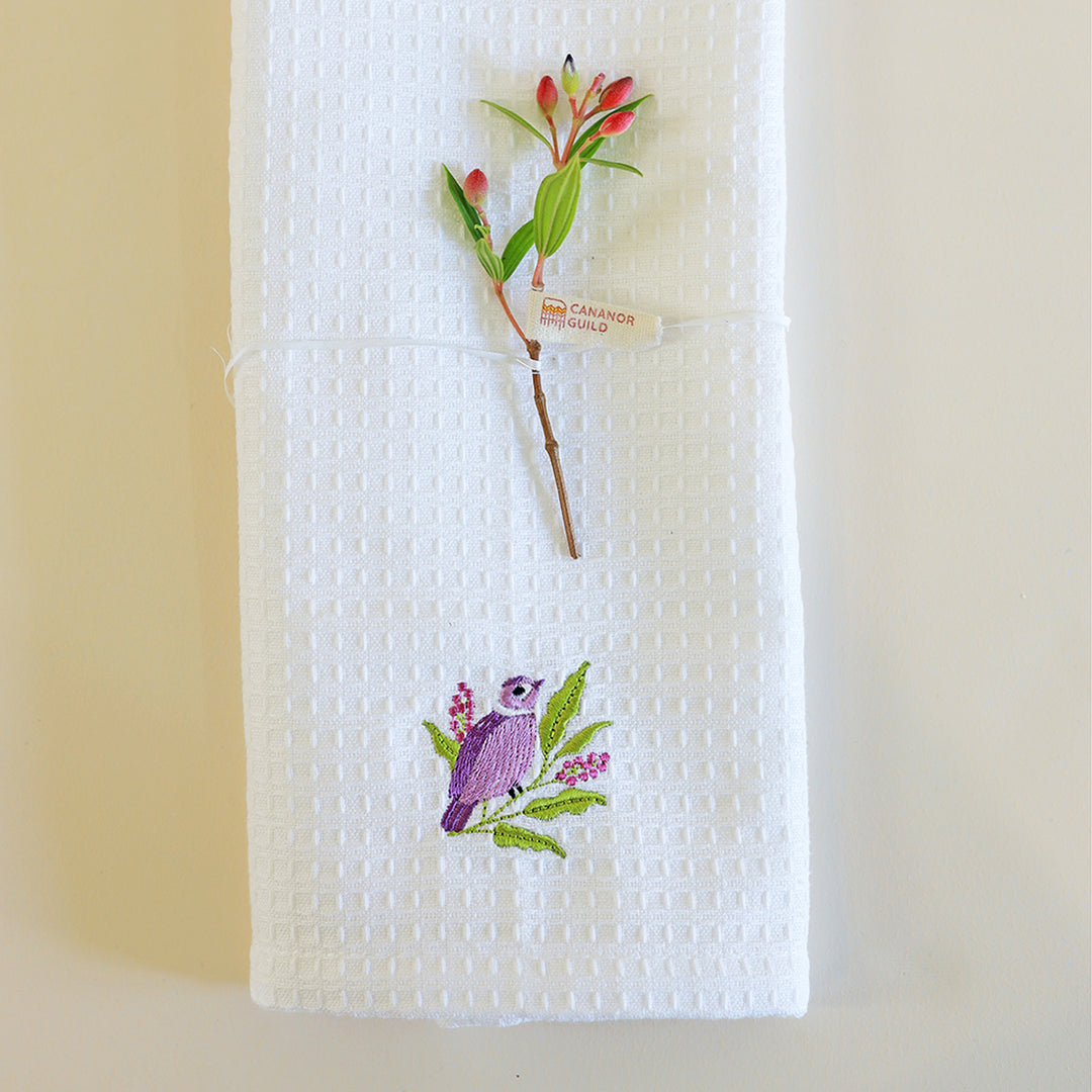 White Embroidered 100% Cotton Towel | Set of 2