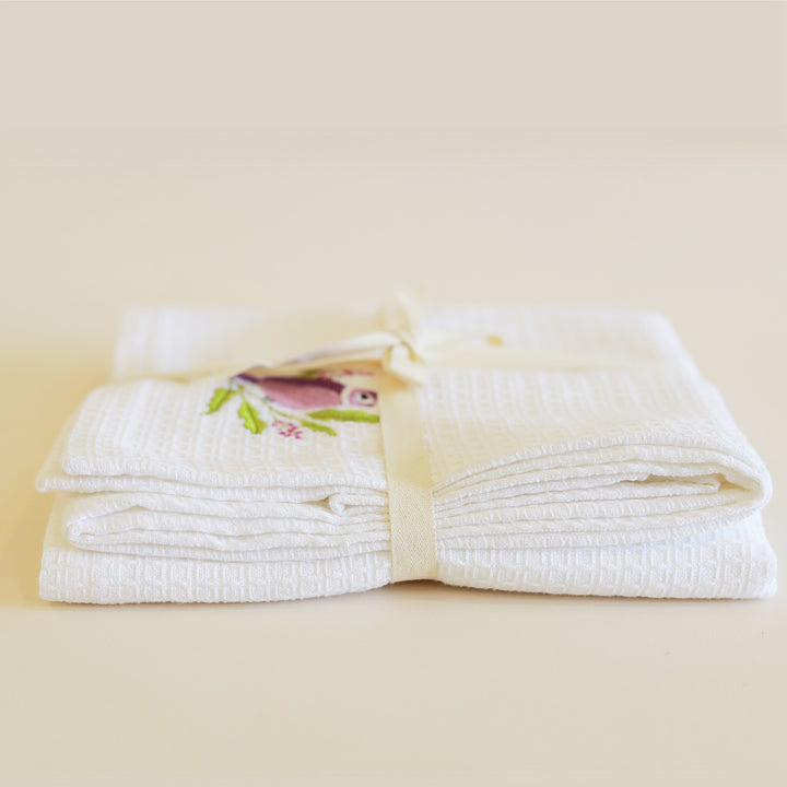 White Embroidered 100% Cotton Towel | Set of 2