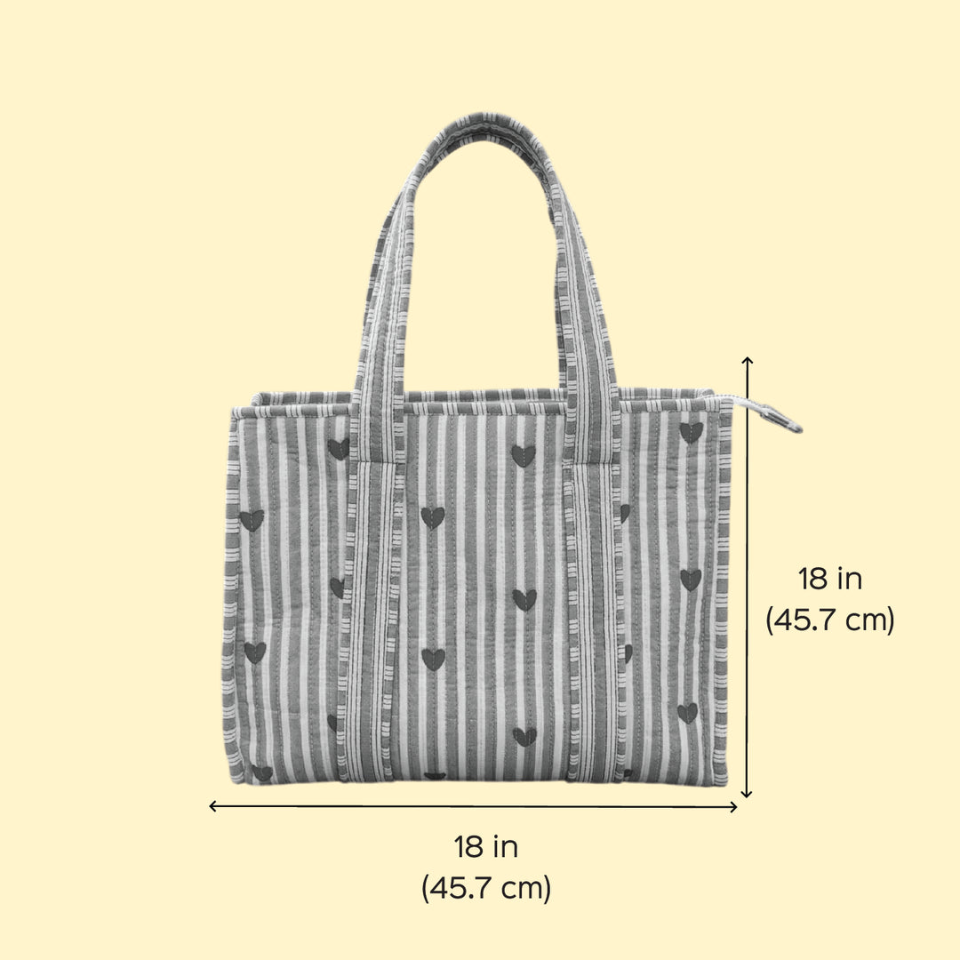 Handmade Blue Heartbeat Cotton Tote Bag