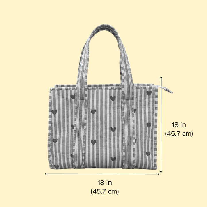 Handmade Blue Heartbeat Cotton Tote Bag