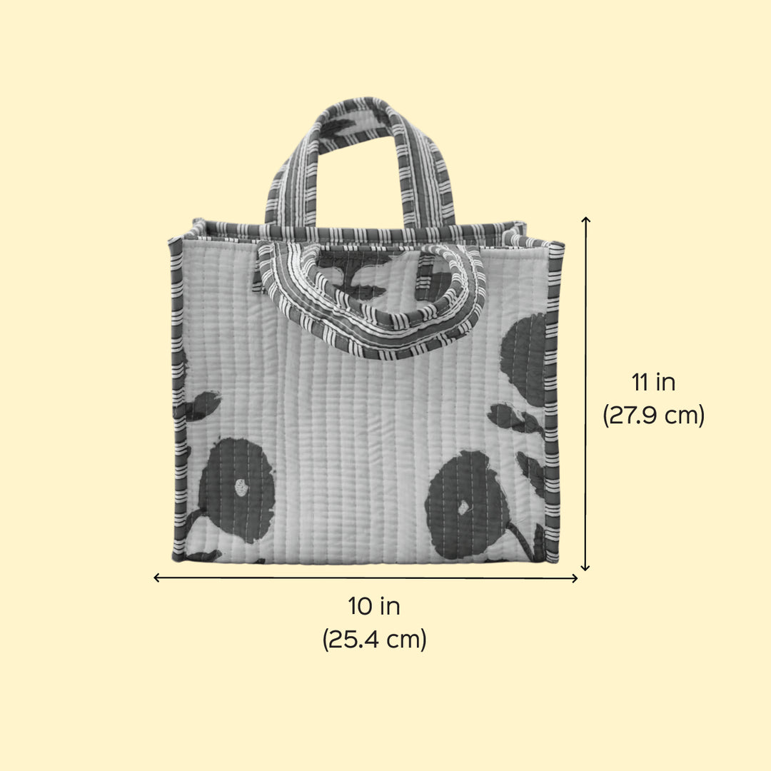 Hand Block Printed Blue Heart Cotton Tote Bag