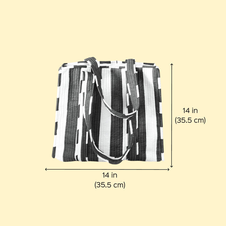 Handmade Nautical Blue Stripe Cotton Tote Bag