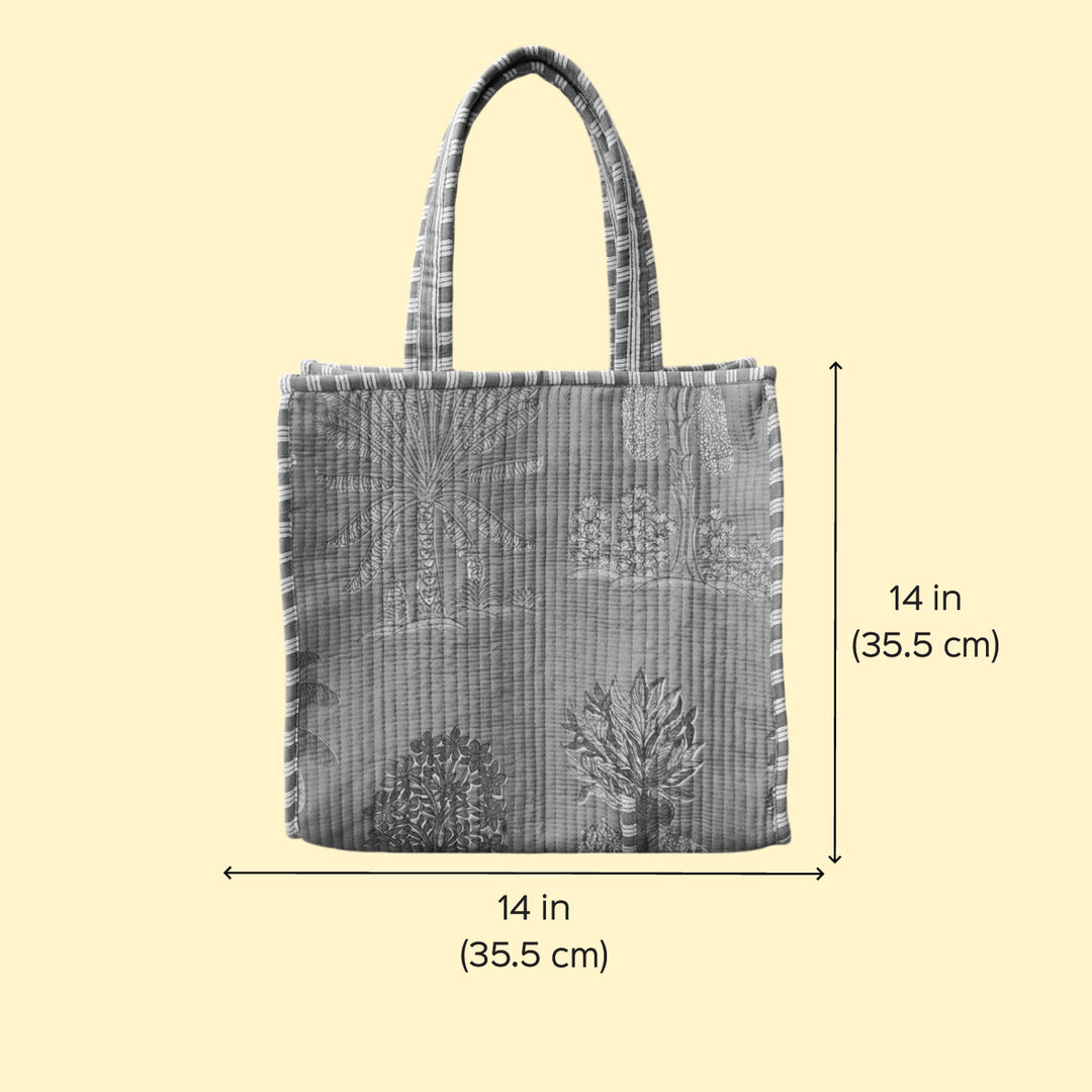 Handmade Grey Sky Palm Cotton Tote Bag