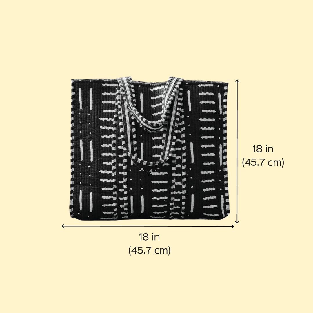 Handmade Black Yin Yang Cotton Tote Bag