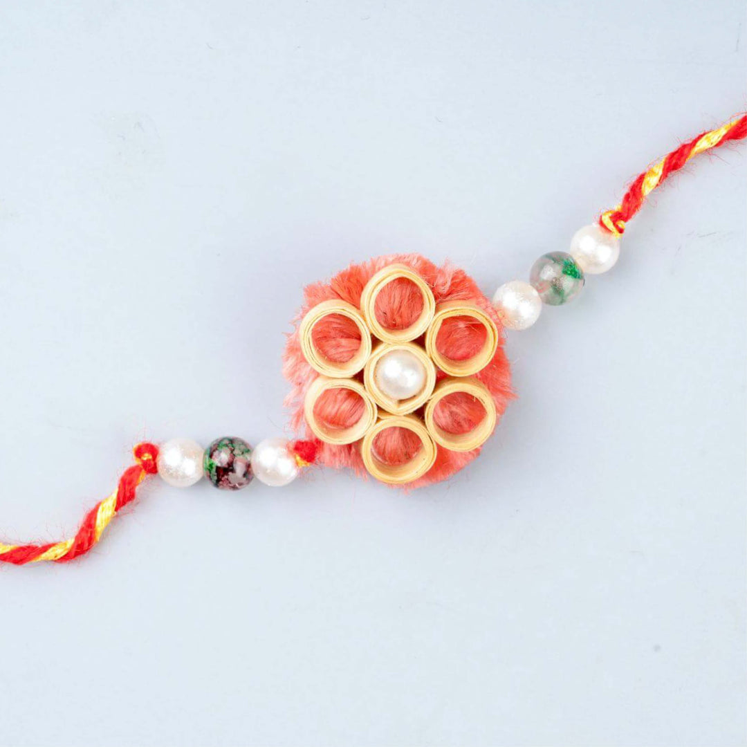 Ecofriendly Bamboo Rakhis For Bhaiya Bhabhi With Roli Chawal 4 - Close-up showing bead details