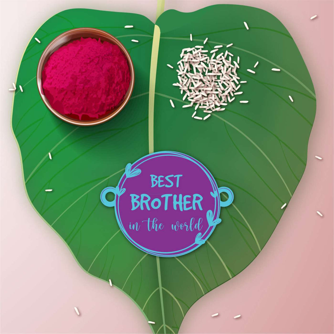 Handmade Printed Best Brother in World Wooden Rudraksha Rakhi With Roli Chawal