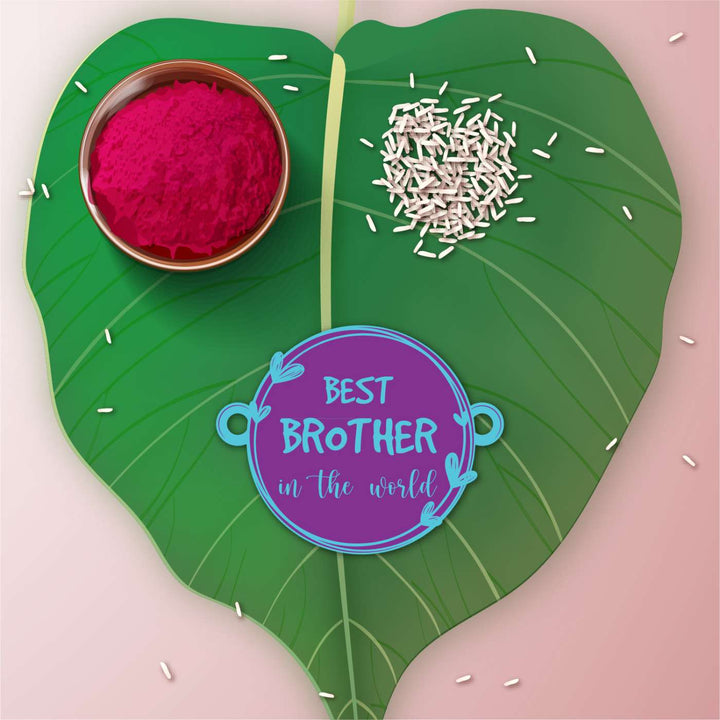 Handmade Printed Best Brother in World Wooden Rudraksha Rakhi With Roli Chawal