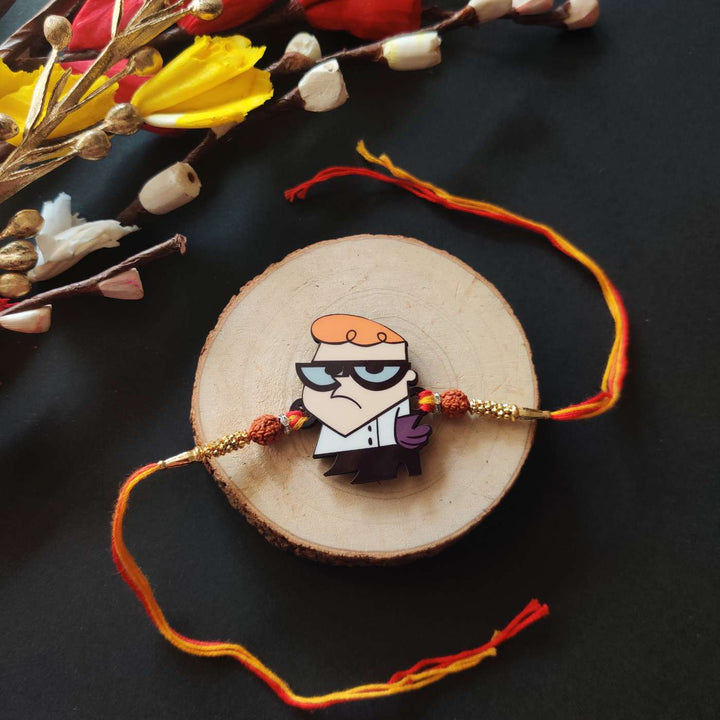 Handmade Printed Dexter Wooden Rudraksha Rakhi With Roli Chawal