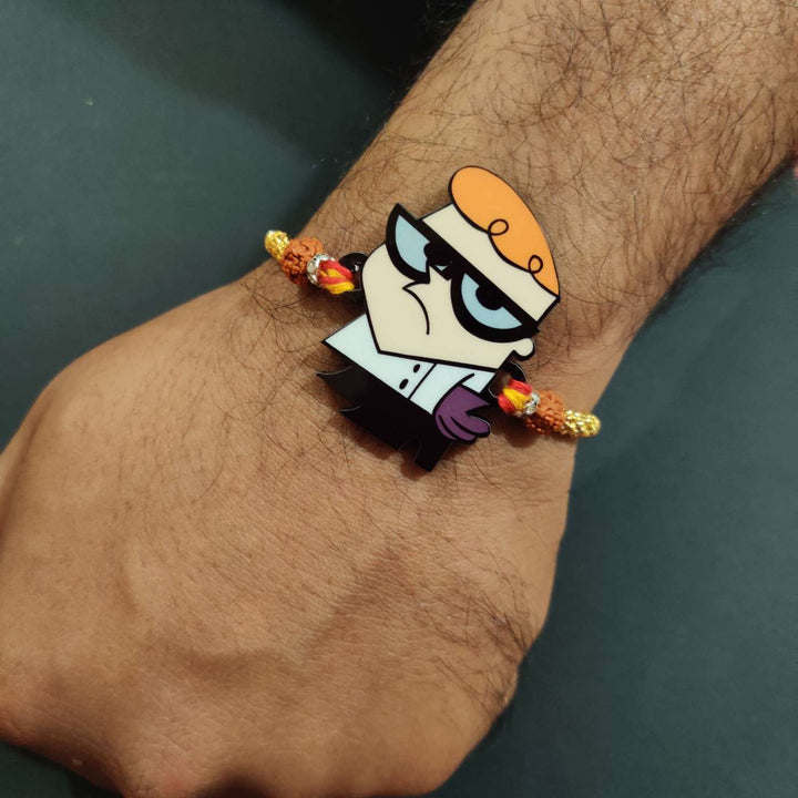 Handmade Printed Dexter Wooden Rudraksha Rakhi With Roli Chawal