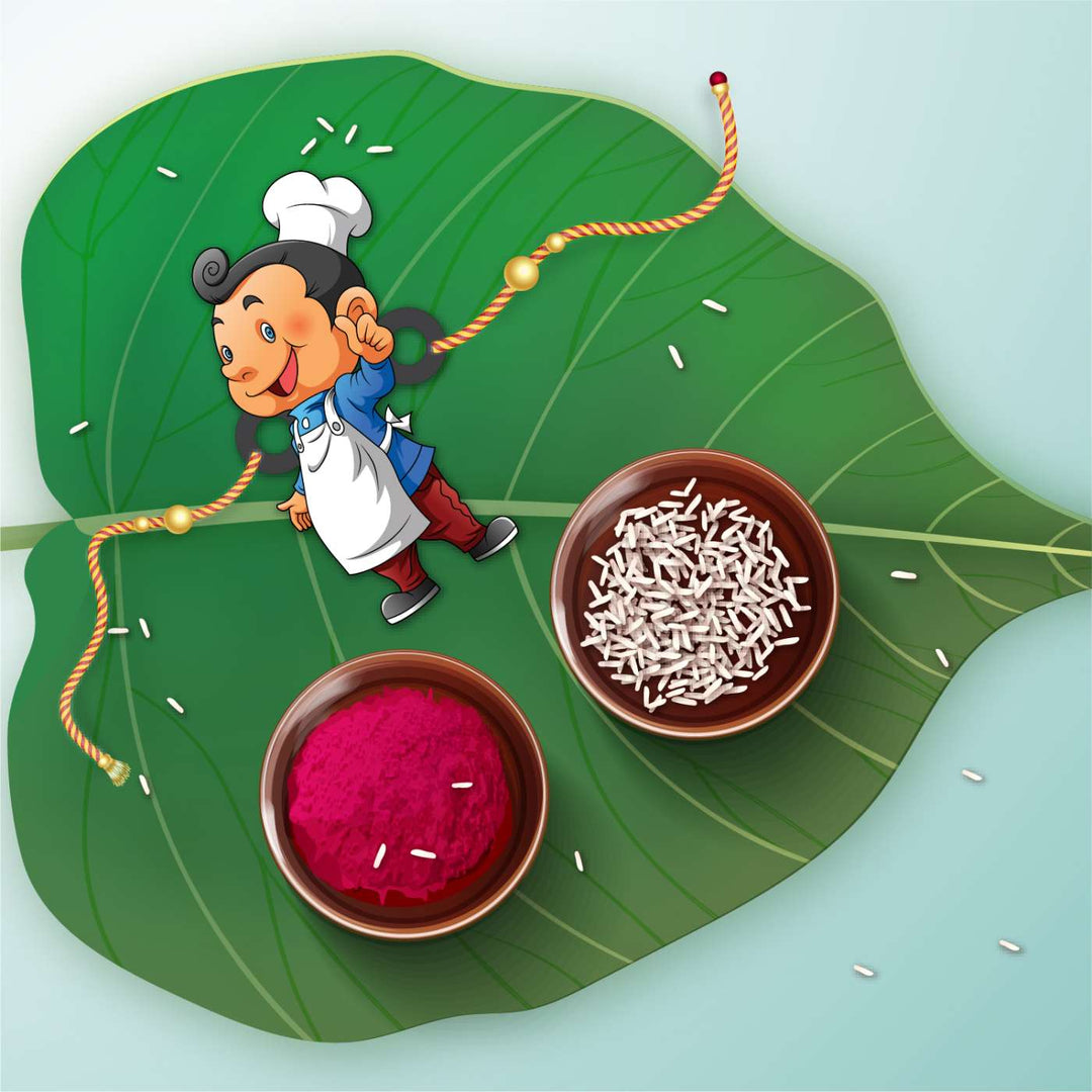 Handmade Printed Masterchef Bhai Wooden Rudraksha Rakhi With Roli Chawal