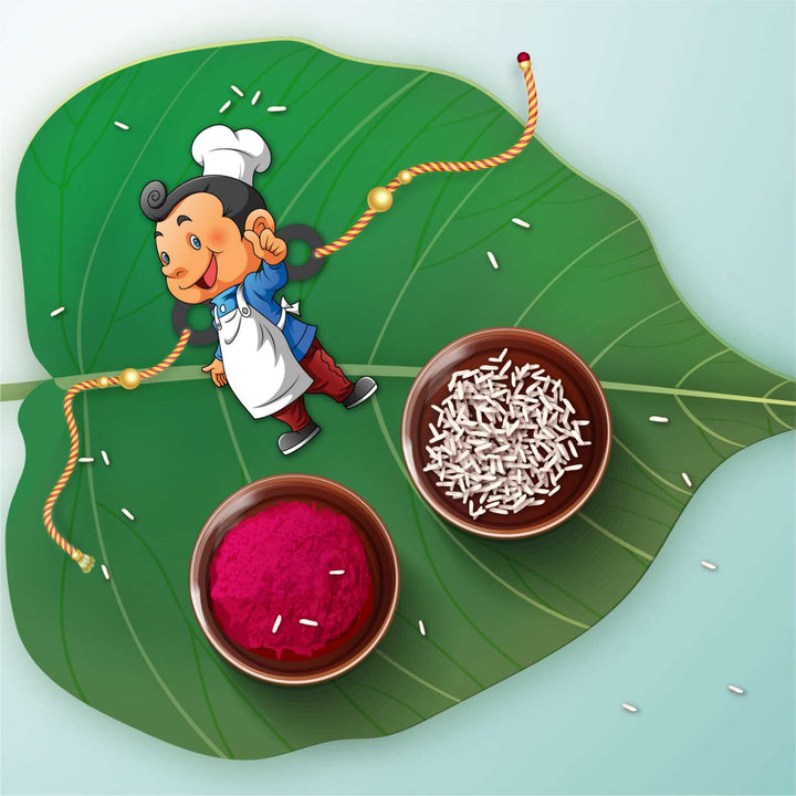 Handmade Printed Masterchef Bhai Wooden Rudraksha Rakhi With Roli Chawal