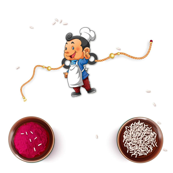 Handmade Printed Masterchef Bhai Wooden Rudraksha Rakhi With Roli Chawal