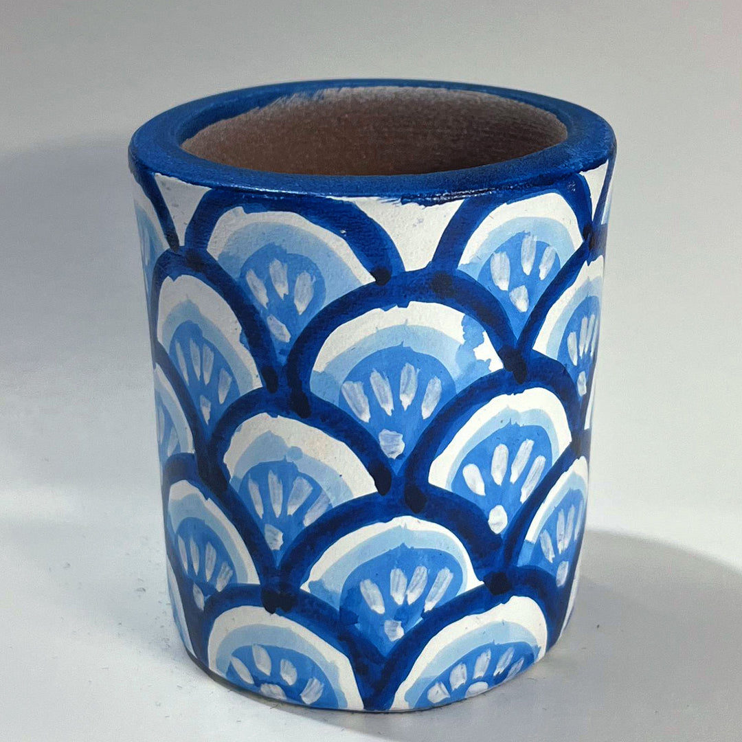 Hand-Painted Blue Indigo Terracotta Candle Holder With Candle