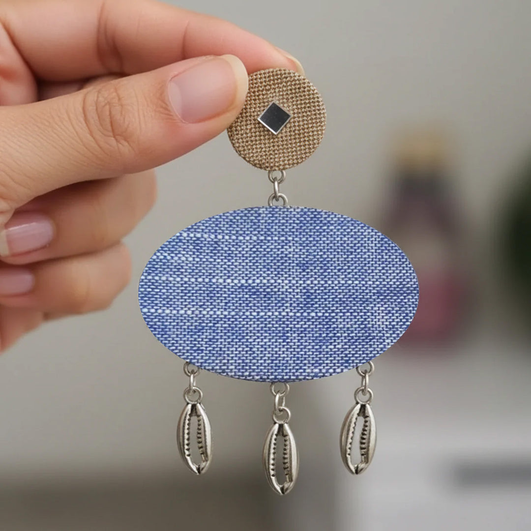 Handmade Denim Shell Drop Earrings
