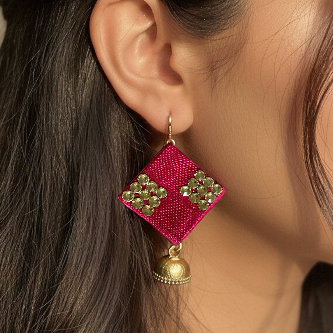 Handmade Crystal Embellished Gaji Silk Earrings