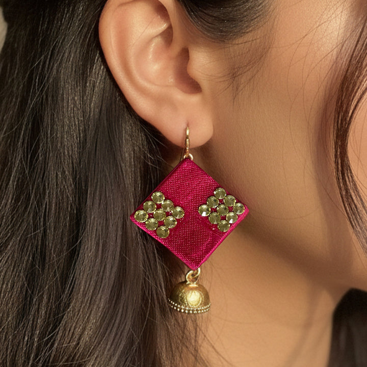 Handmade Crystal Embellished Gaji Silk Earrings