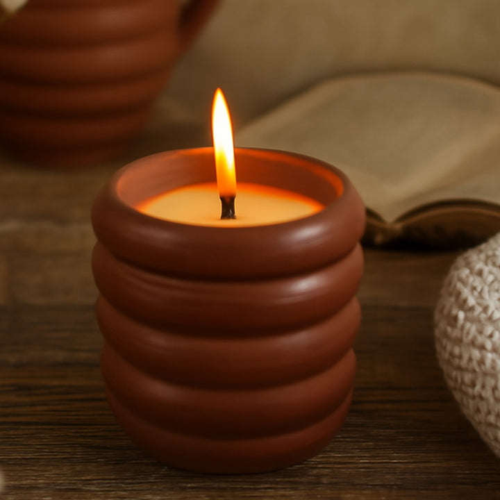 Ring Shaped Terracotta Candle Holder With Candle
