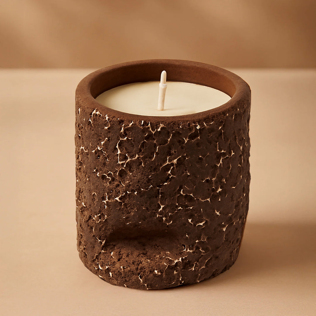 Brown Distress Finish Terracotta Candle Holder With Candle