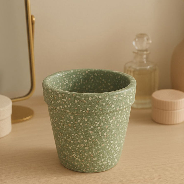 Hand-Painted Green Planter Terracotta Candle Holder With Candle