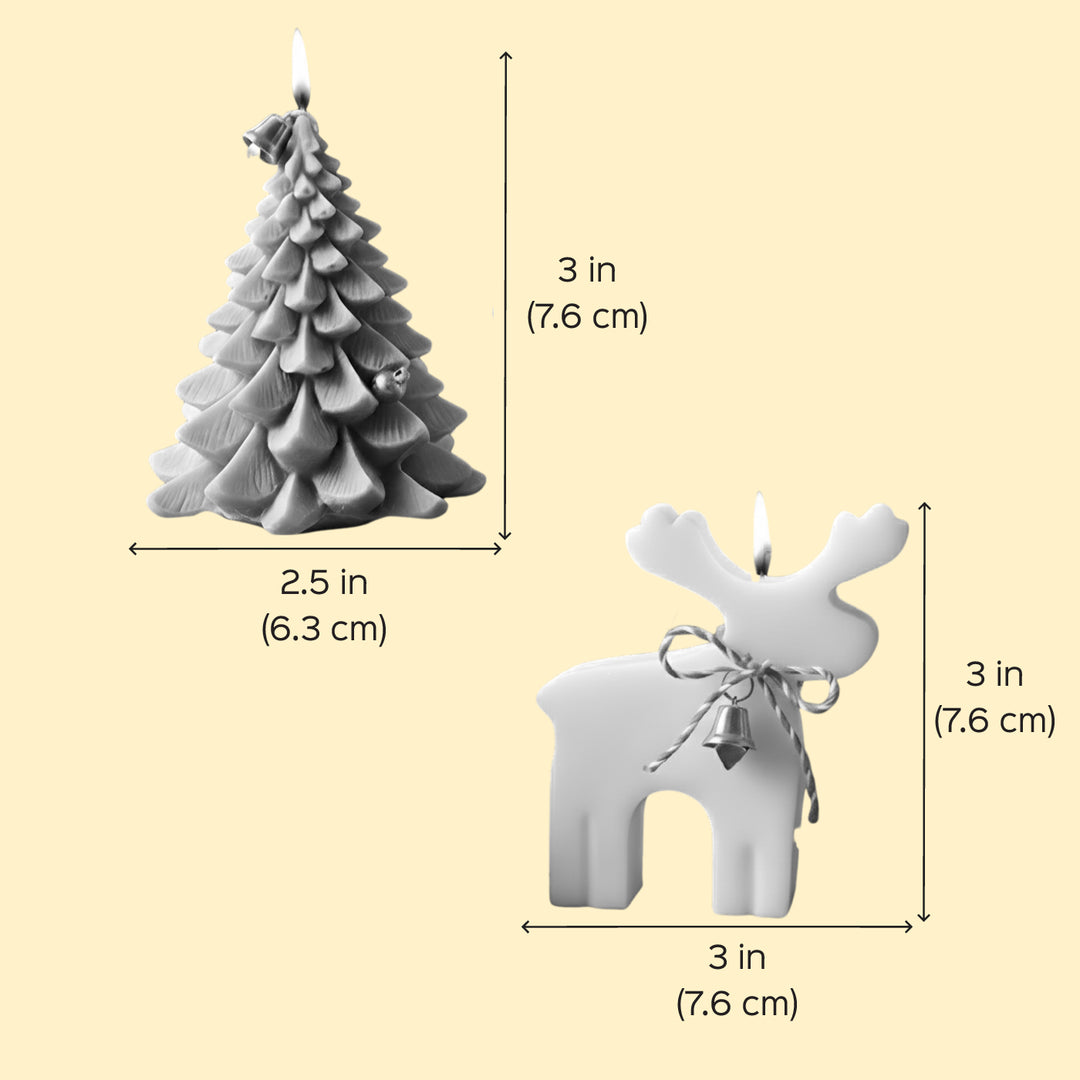2 Pc | Handmade Xmas Tree & Reindeer Soy Wax Scented Candles
