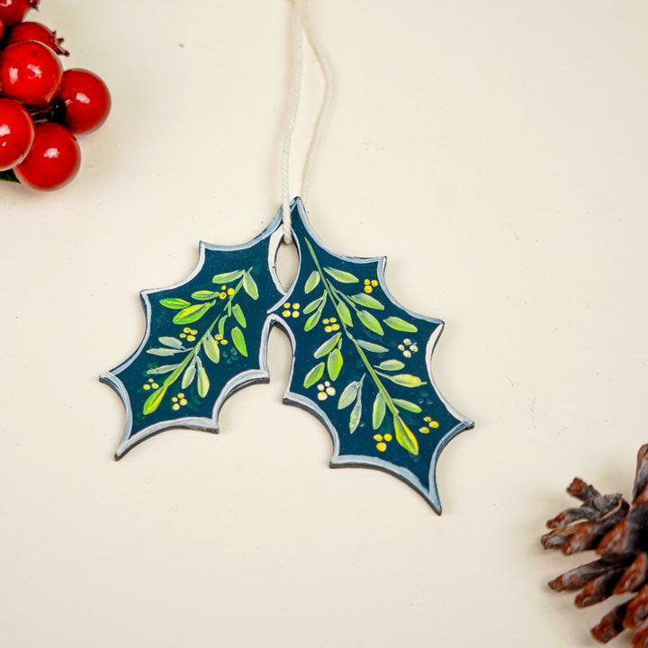 9 Pc | Handpained Nordic Noel Blue Folk Art MDF Ornament Set