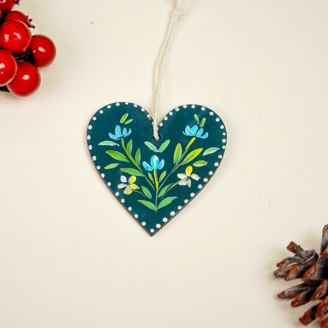 9 Pc | Handpained Nordic Noel Blue Folk Art MDF Ornament Set