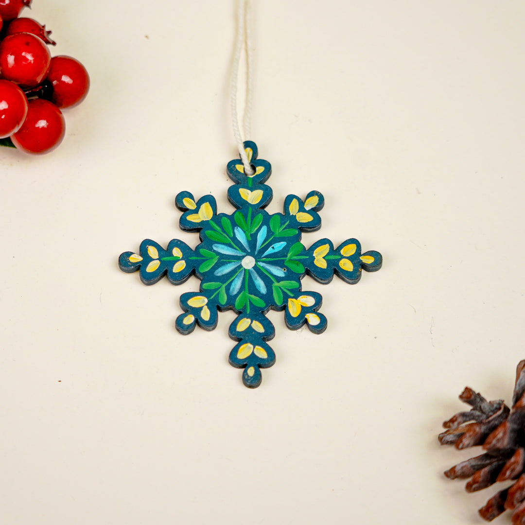 9 Pc | Handpained Nordic Noel Blue Folk Art MDF Ornament Set