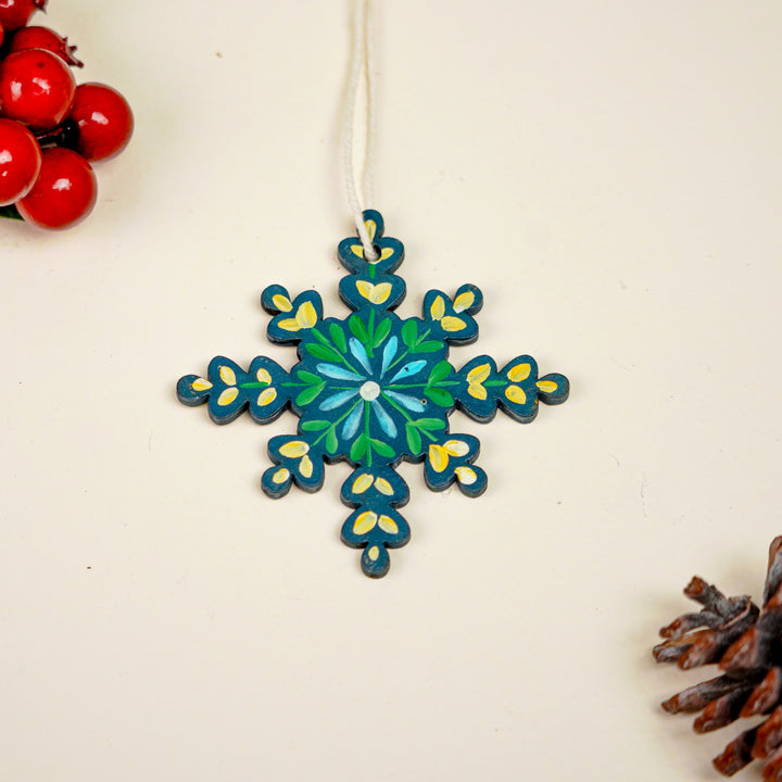 9 Pc | Handpained Nordic Noel Blue Folk Art MDF Ornament Set