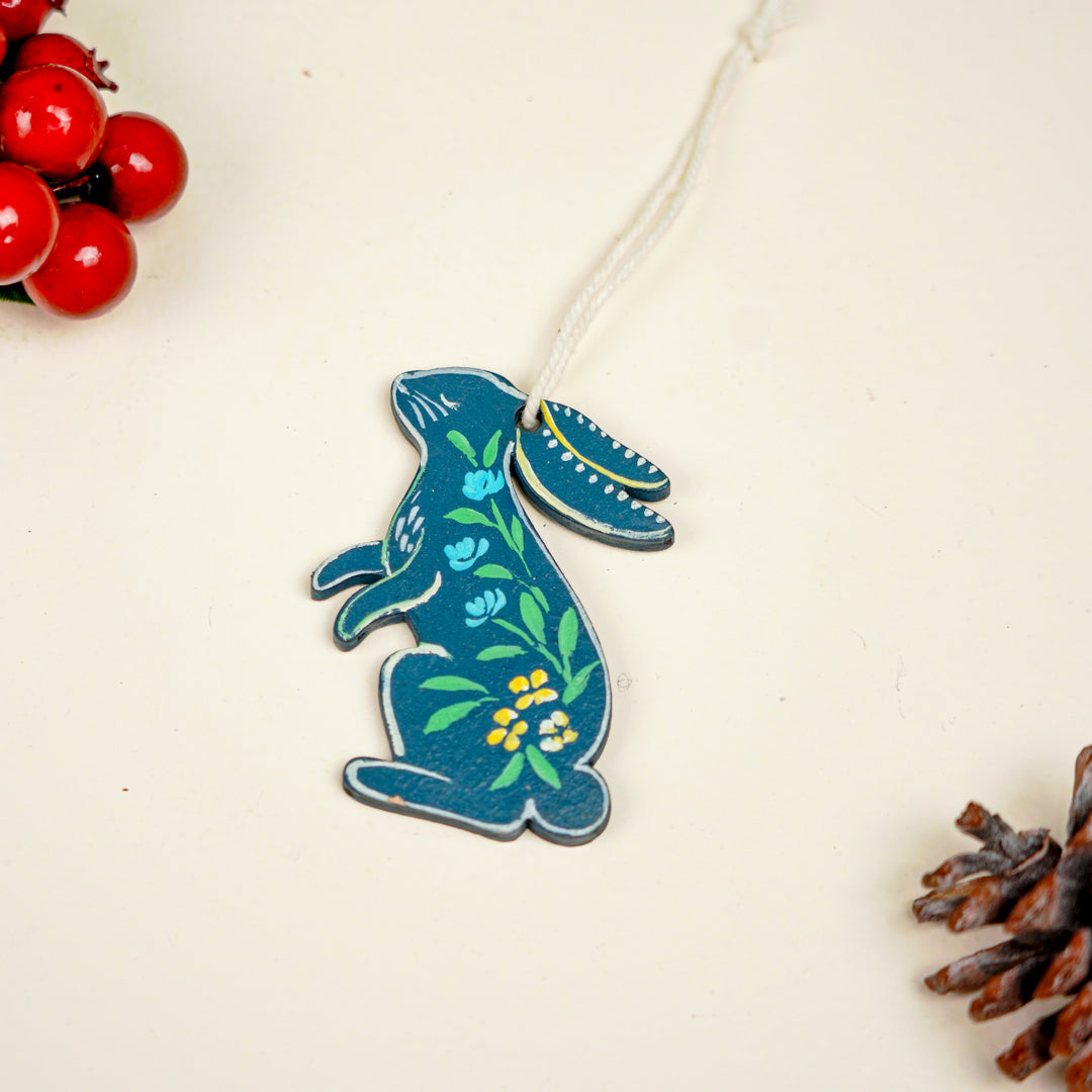 9 Pc | Handpained Nordic Noel Blue Folk Art MDF Ornament Set