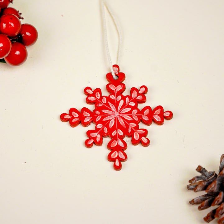 4 Pc | Handpainted Crimson Minis Red Folk MDF Ornament Set