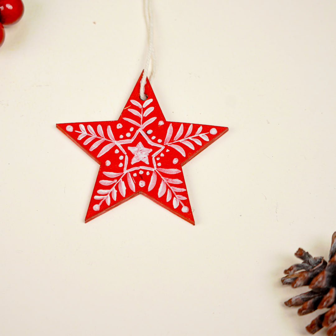 4 Pc | Handpainted Nordic Minis Red Folk MDF Ornament Set