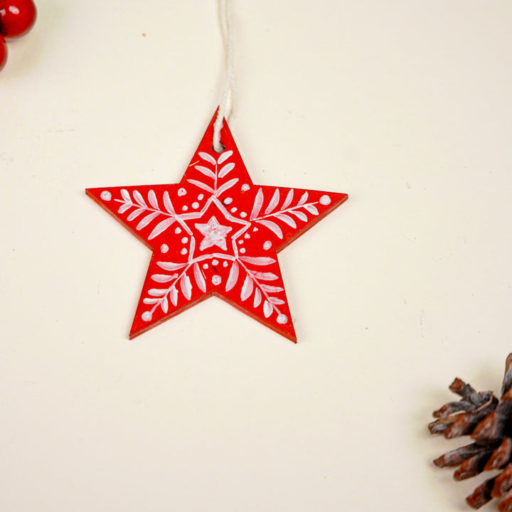 4 Pc | Handpainted Nordic Minis Red Folk MDF Ornament Set