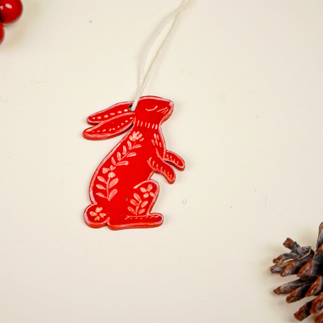 4 Pc | Handpainted Nordic Minis Red Folk MDF Ornament Set