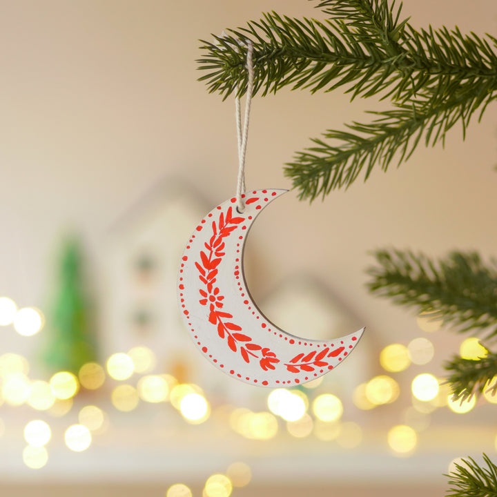 9 Pc | Handpainted Snowy Nordic White Folk Art MDF Ornament Set