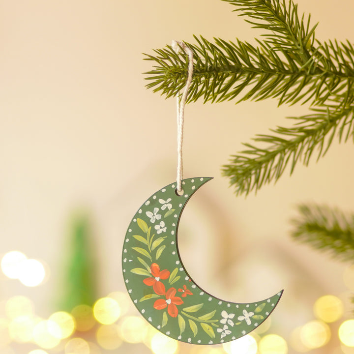 4 Pc | Handpainted Arctic Minis Green Folk MDF Ornament Set