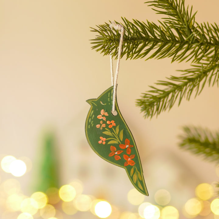 4 Pc | Handpainted Arctic Minis Green Folk MDF Ornament Set