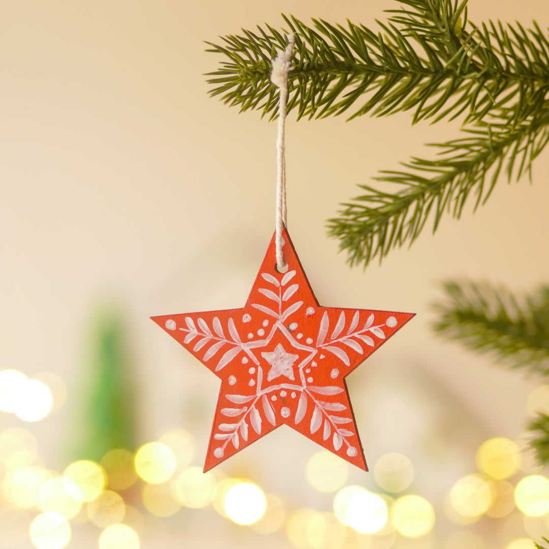 4 Pc | Handpainted Nordic Minis Red Folk MDF Ornament Set